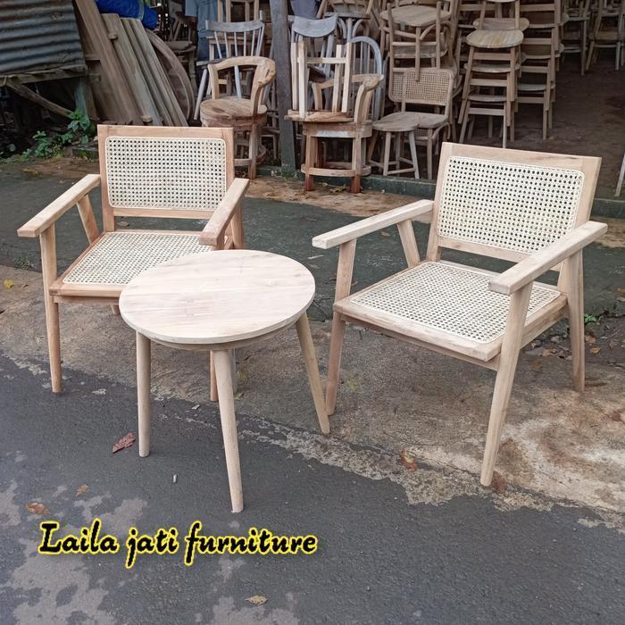 Kursi Teras Jati Rotan / Set Meja Kursi Teras Rotan