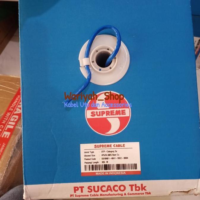 TERBARU - Supreme Kabel UTP Cat.5e 4Pair 24Awg Original Supreme Cat.5e Biru @305Meter