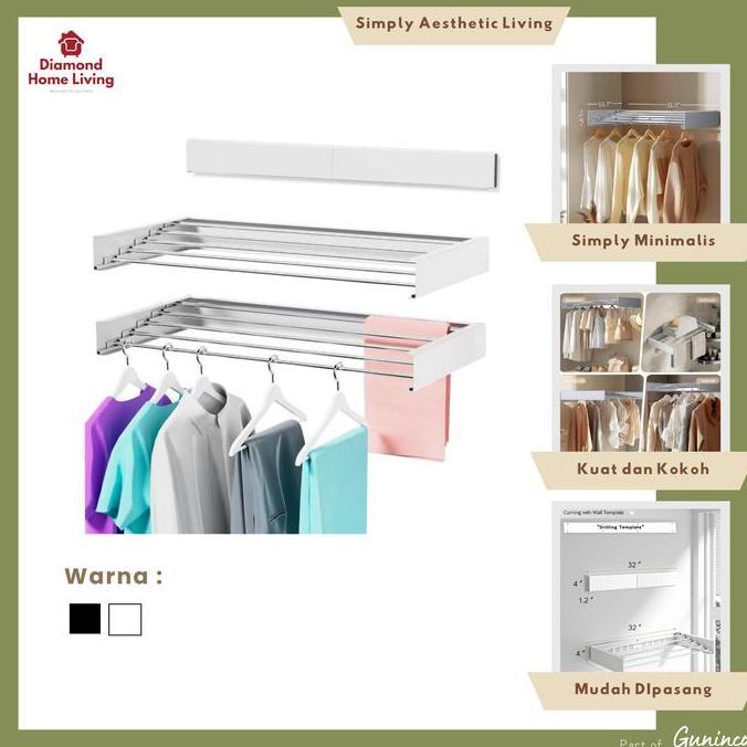 TERBARU - DHL Jemuran Lipat Hitam Putih 80cm 100cm Jemuran Handuk Pakaian Sepatu Jemuran Tempel Dind