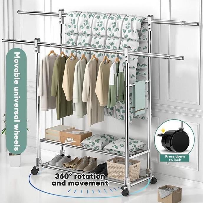 TERLARIS - Rak Gantungan Baju Berdiri Stainless Steel Tebal Jemuran Baju Stainless Jemuran Baju Dobe