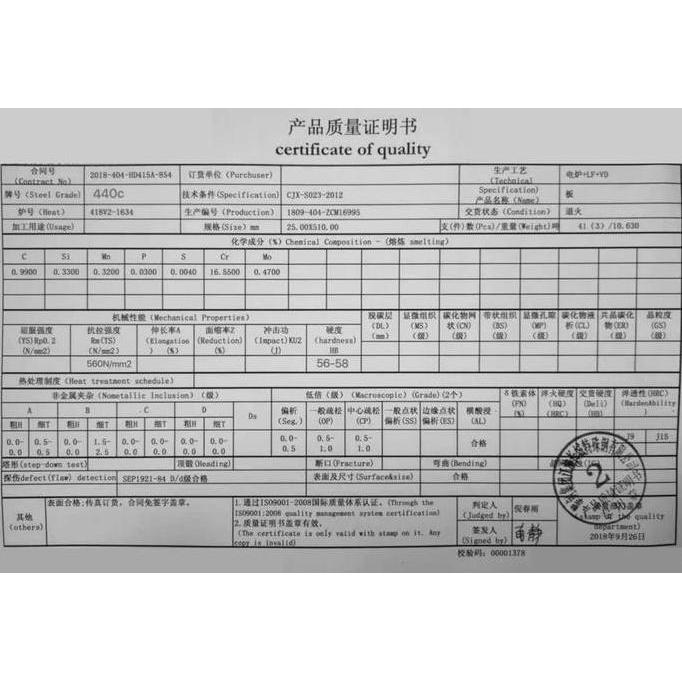BAJA HIGH CARBON 440C - QUENCHED STEEL PLATE - BAHAN - ENIGMAZONE
