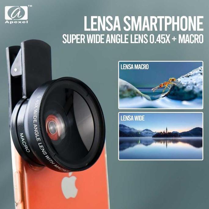 APEXEL Lensa Super Wide Angle Lens + Macro Smartphone