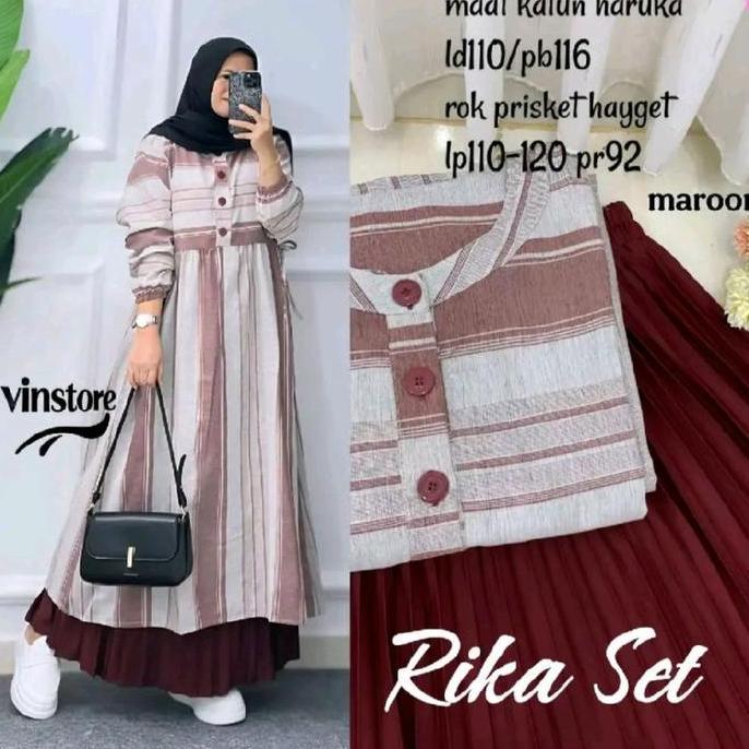 Rika Set Rok Plisket Mix Tunik Katun Haruka Atasan&Rok Setelan