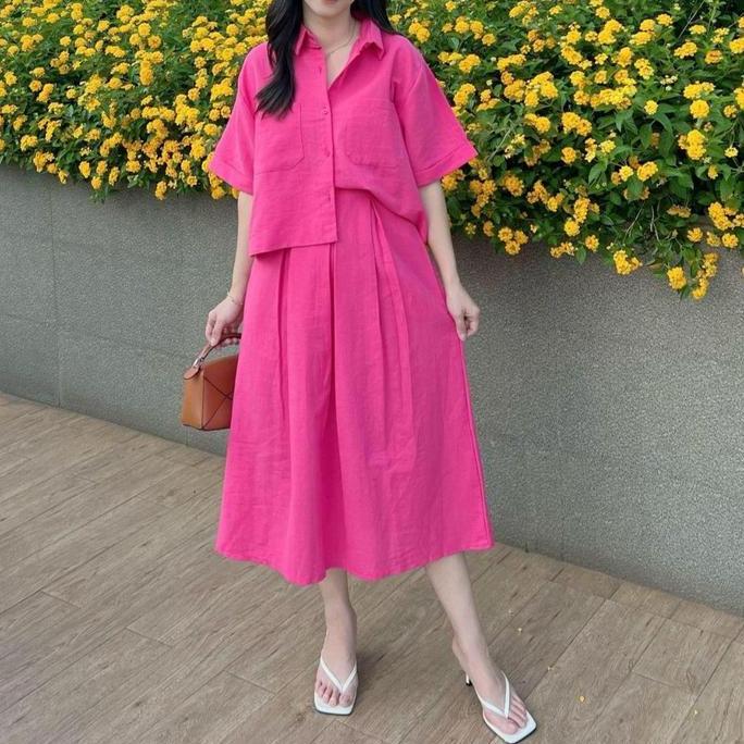 Setelan Premium Linen Angel / Set Wanita  Atasan Dan Rok