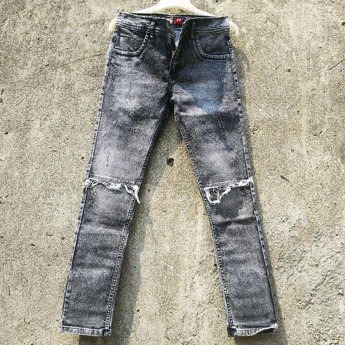 Celana Jeans Ripped Hitam Wash Pahalutut Sobek Black Et Fit Nyaman Slim Tebal Celana Gangster