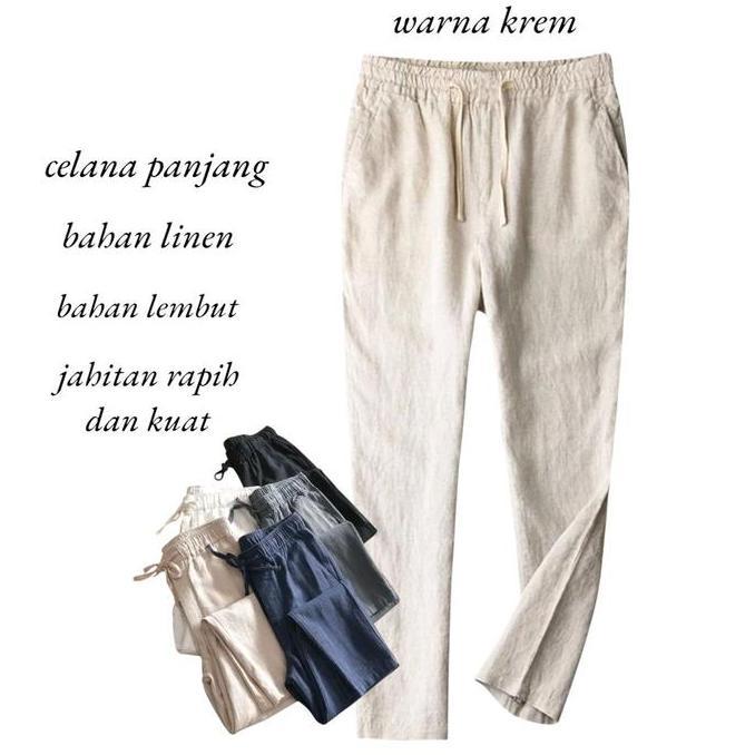 Celana Panjang Pria Linen Premium Polos - Linen Pants - Long Pants With Karet - Celana Panjang Pria 