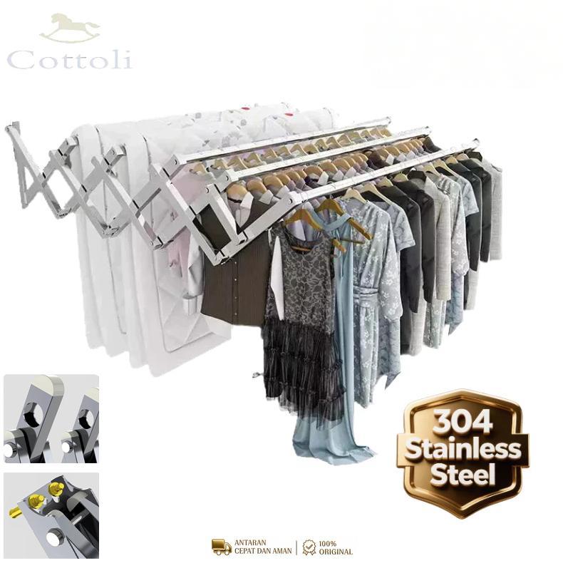 Cottoli Jemuran Dinding Lipat  SUS-304 Jemuran Baju Tempel Dinding Jemuran Baju Dinding Lipat