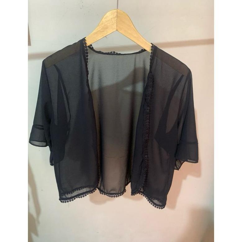 TRENDING SEKARANG Blazer crop transparan blus Putih Wanita Lengan Pendek