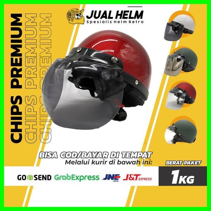 TERLARIS - Helm Chips Premium + Kaca Flat Bogo Original (Helm Retro/Helm Chip)