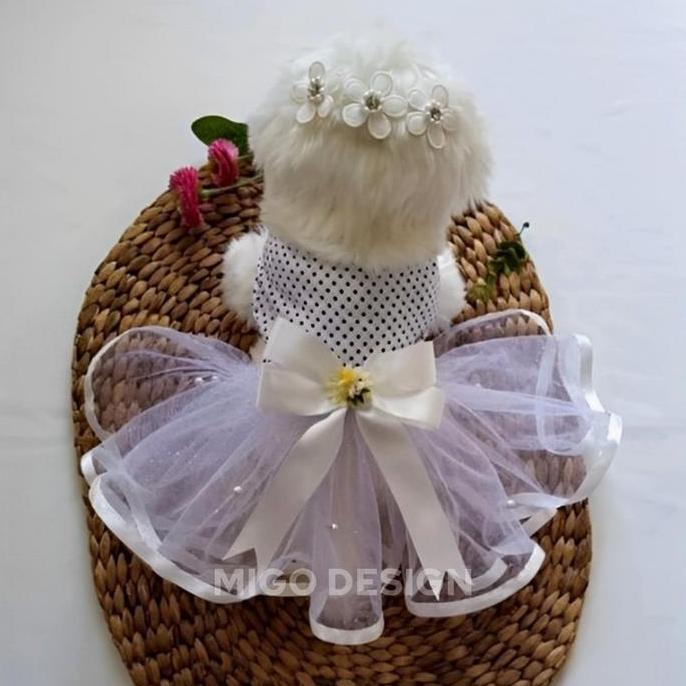 [Migo Design 103] BEST SELLER Byk Warna Baju Dress Kucing/ Anjing Polkadot Rok Susun Tile Tutu Glite