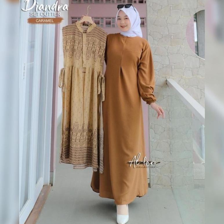 SUPER SALE Gamis Rompi terpisah Diandra set inner Outer Cringkel Premium Gamis 2 in1 set outer motif
