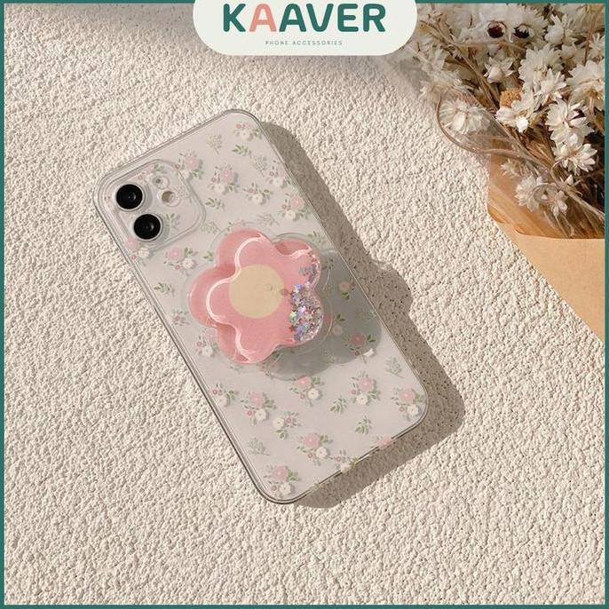 KAAVER - Glitter Flower Popsocket TPU Case iPhone 12 13 Mini Pro Max