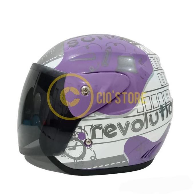 BEBAS ONGKIR - HELM EVOLUTION NOTES REVOLUTION UNGU HALF FACE TERMURAH MODEL GM EVO