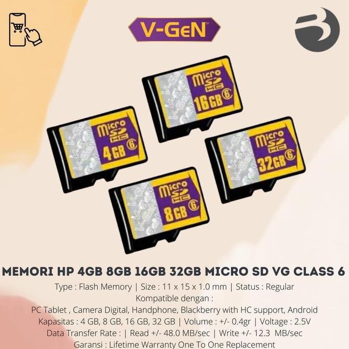 MEMORI HP 4GB 8GB 16GB 32GB MICRO SD MEMORY CARD VGEN CLASS 6 ORIGINAL
