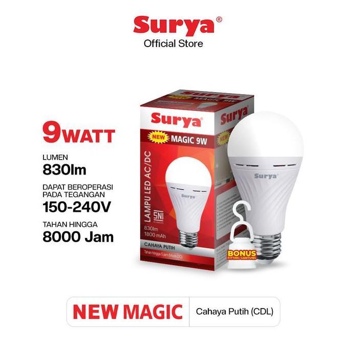 Grosir Surya Lampu Emergency Bohlam Led New Magic Ac/Dc 9 Watt Cahaya Putih (Paket 2 Pcs)