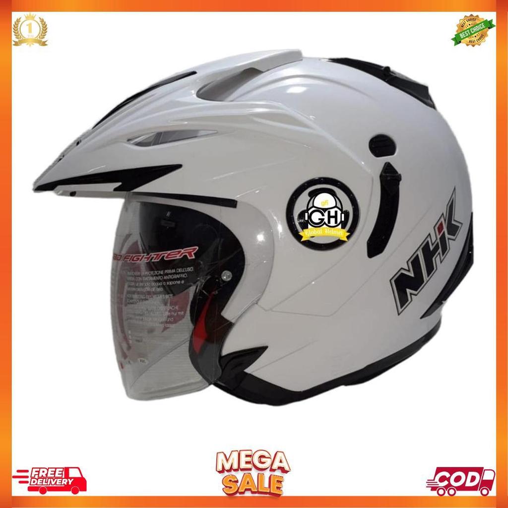 Helm Nhk Halfface Nhk Aviator Solid White Helm Nhk Helm Motor Nhk [H2]