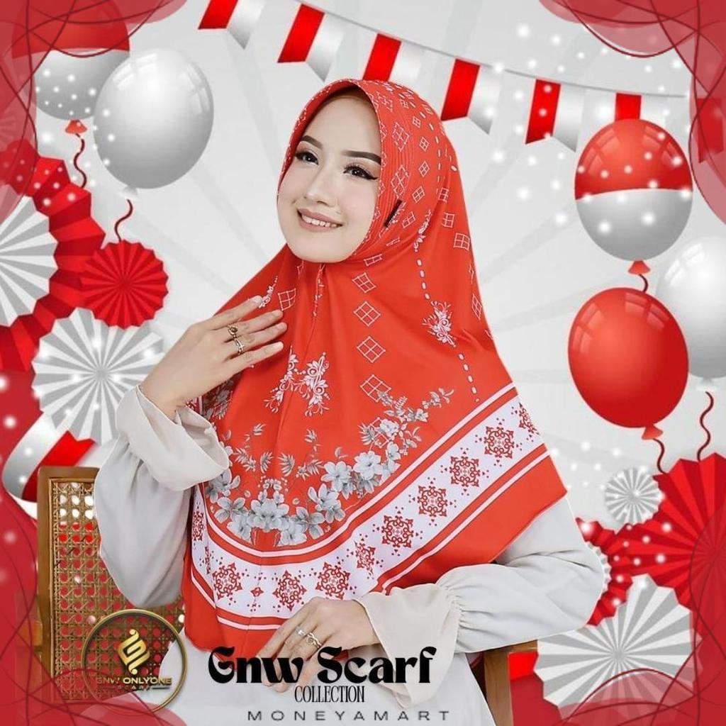 New Hijab Bergo Khimar Syari Instan Jilbab Jersy Merah Putih Motif Kemerdekaan