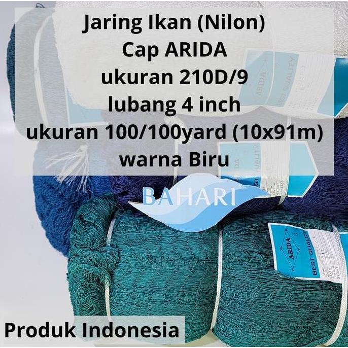 Jaring Ikan Arida Nilon 210D/9 lubang 4" ukuran jaring 100/100yard (Nylon Multifilamen Net benang D9