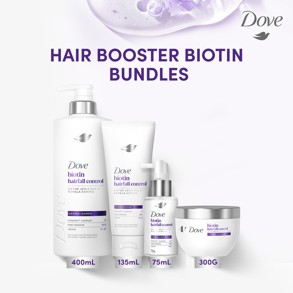 [Paket Hair Booster Biotin] Dove Hair Care Biotin Shampoo 400ml + Conditioner 135ml + Tonic 75ml + C