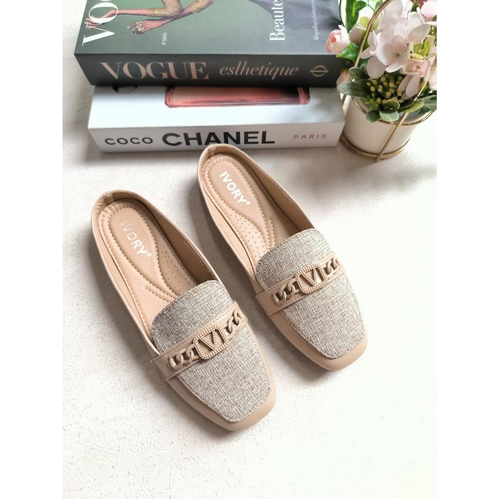 Ivory Sepatu Wanita Flat Mules Slip On Import 999-Em123