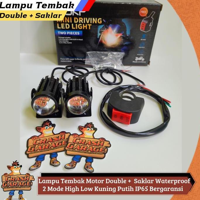 Lampu Tembak Sorot D2 Led Motor 2Warna Double+Saklar Waterproof Terang
