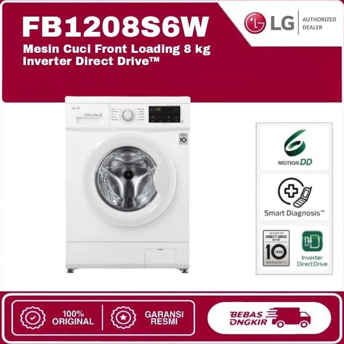 Promo Mesin Cuci LG FB1208S6W 8kg Front Loading 6 Motion Inverter Direct Drive dengan Smart Diagnosi