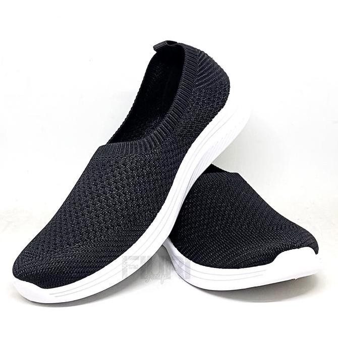 Fiuri - New Era - Sheila Sabrina 37-41 Hitam Putih - Sepatu Sneakers Slip On Wanita - Sepatu Knit Ra