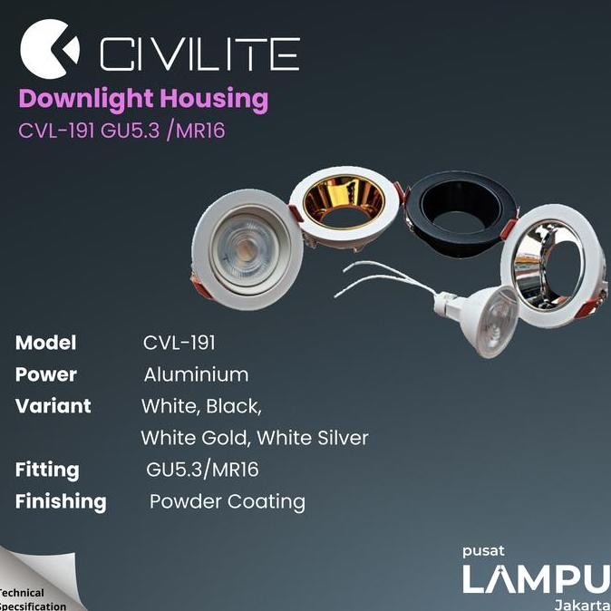 Civilite 191 Downlight Mr16 Kap Lampu