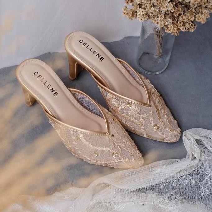 Cellene Velo Lace Heels / Brukat Heels Wanita 7Cm Wedding Shoes