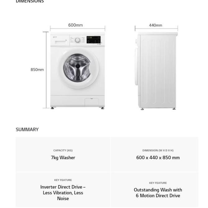 Promo LG FB1207S6W Mesin Cuci 7 kg Front Loading 6 Motion Inverter Direct Drive dengan Smart Diagnos