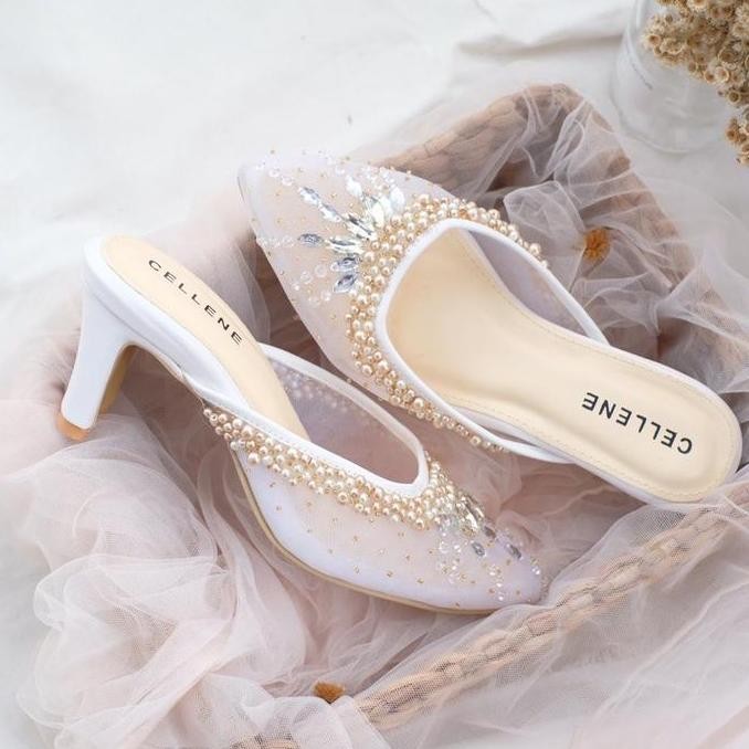 Cellene Primrose Beads Heels (3Warna) / Wedding Shoes 7Cm Payet Wanita Pesta