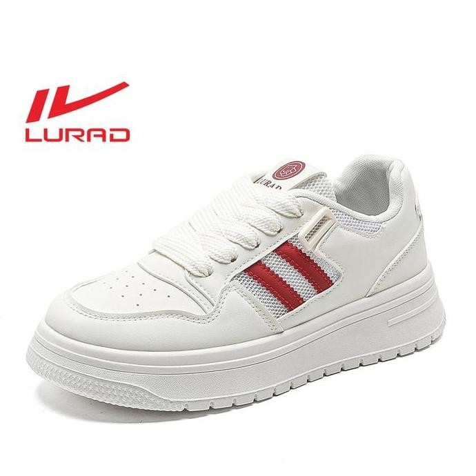 Lurad Sepatu Wanita White Sneakers Pink-Blue Kasual Jalan-Jalan Ootd Genz Qn2555