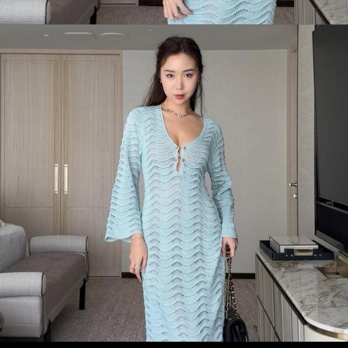 Promo Adelaide Outer Dress Crochet Rajut Luaran Swimwear Bikini Cover Ups Blue Biru White Putih Dres