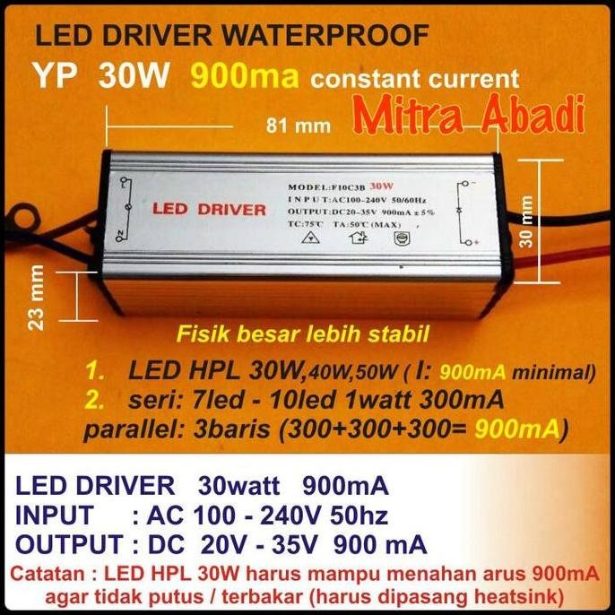 CAVERLY- LED Driver 30 Watt 900 mA Casing Besi