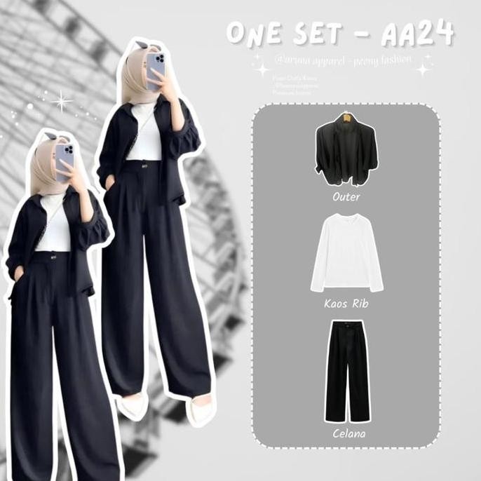 Promo 3In 1 One Set Wanita Ootd Anak Perempuan Outfit Kekinian One Set Hijab Wanita Terbaru Set - Aa
