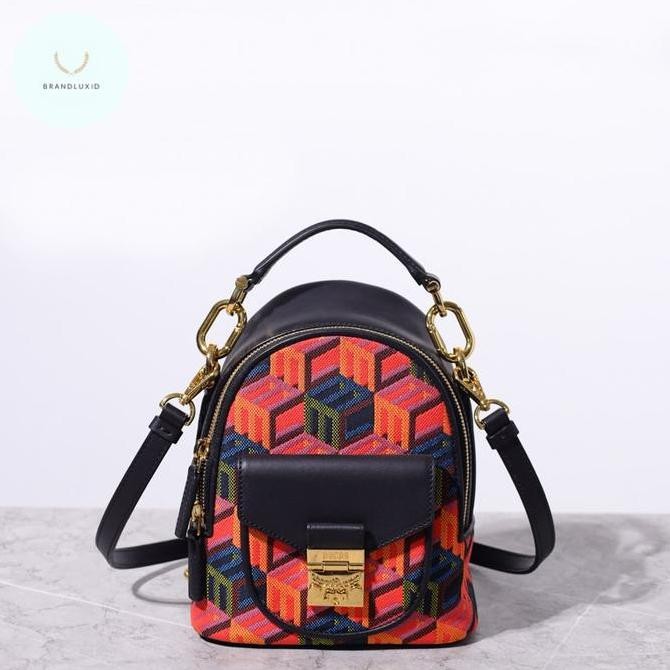 Mcm X-Mini Tracy Bebeboo Backpack In Black Multicolor With Cubic Monogram