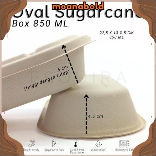 New Oval Sugarcane Box 850 ML / Lunch Box 10 Pcs + Lid / TAB850