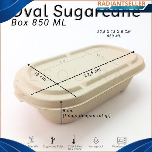 New Sale Oval Sugarcane Box 850 ML / Lunch Box 10 Pcs + Lid / TAB850