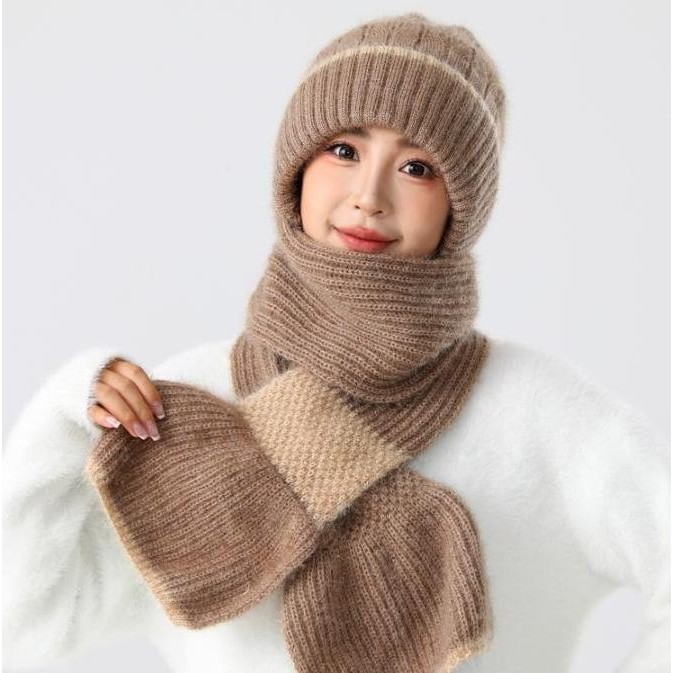 Topi Kupluk Syal Wanita Musim Dingin Bisa Jadi Hijab DIN