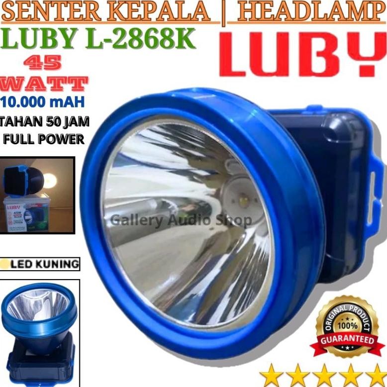 Senter Kepala Terbaru LUBY L-2868K  Cahaya kuning 45 Watt | Headlamp Super Terang Baterai Lithium 10