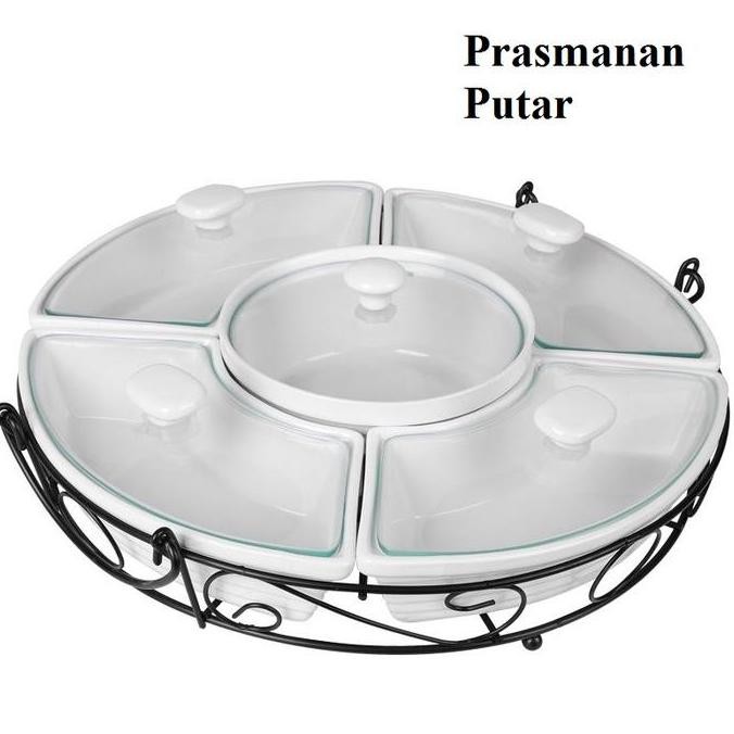 Prasmanan Putar Keramik Tutup Kaca 16 Inch Medium Home Line