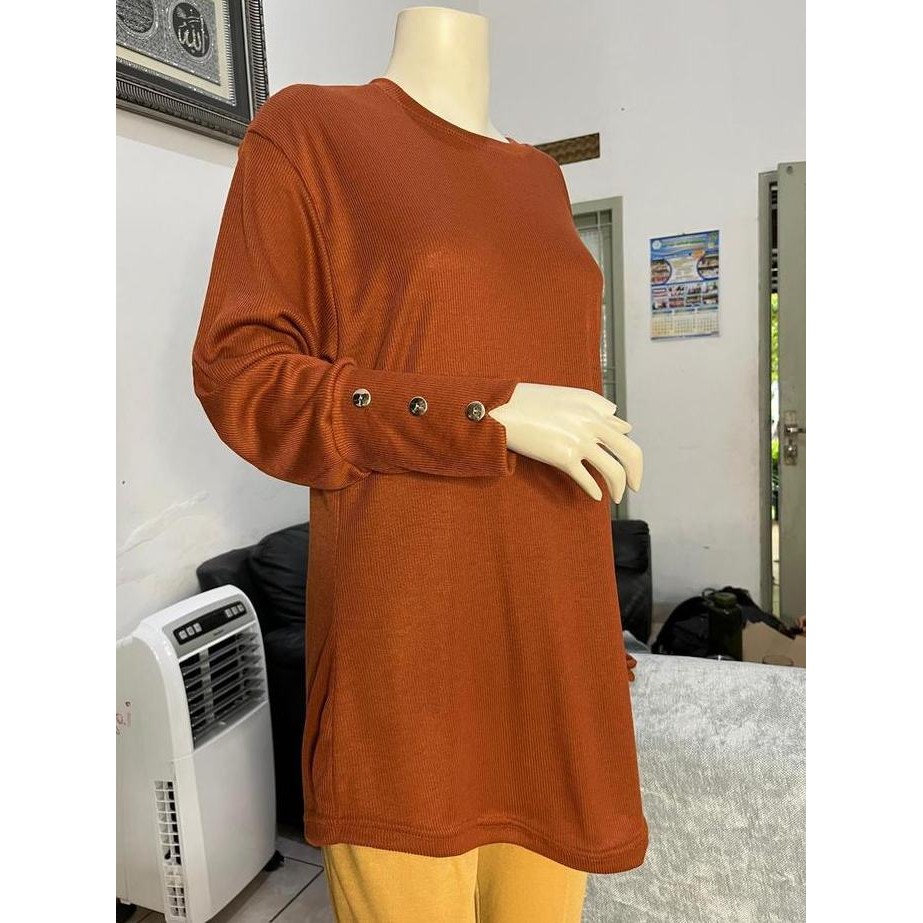 DF223>> Aleeya Rib Tunik Jumbo Lengan Variasi Kancing