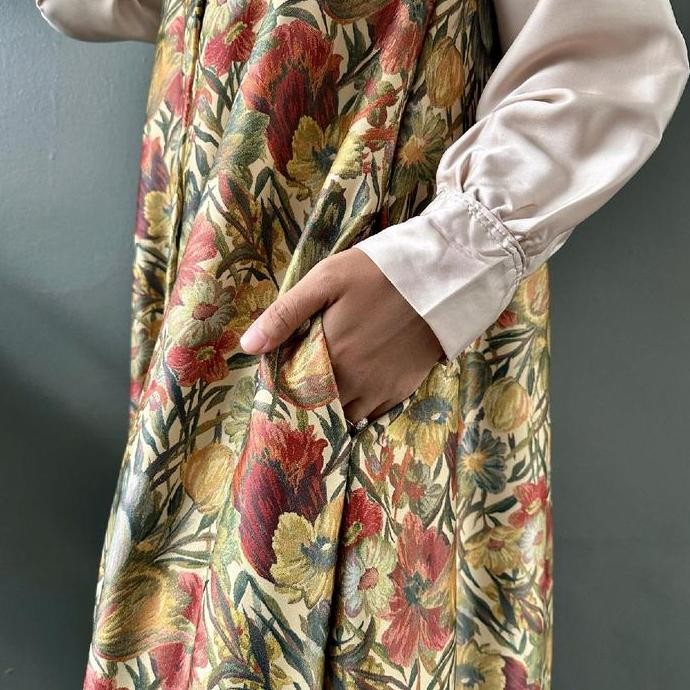 DB10>> Dress Nadin Amizah Silk Bunga Coklat By Jelita Muslim Panjang Wanita Gamis Formal Mewah High 