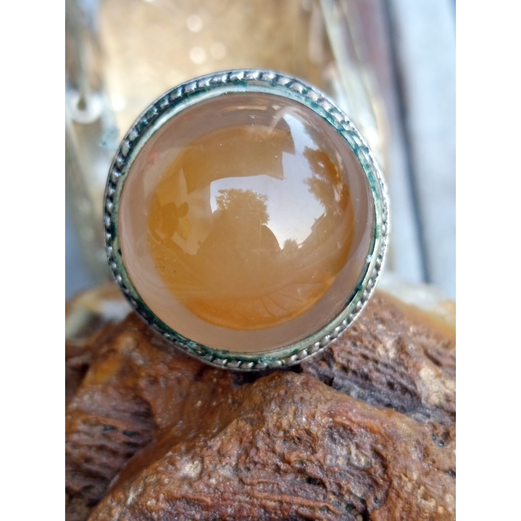 Natural Kalsedon Puserbumi Big Size Ring Alpaka Super