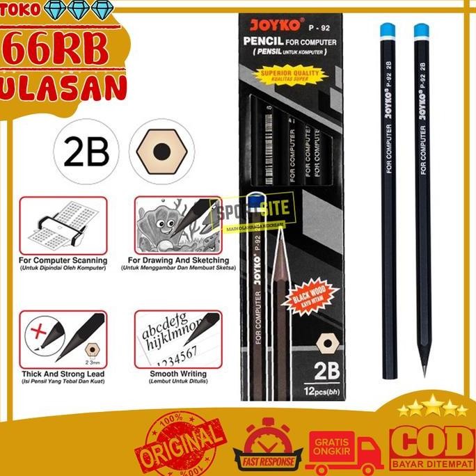 Pencil Joyko P-92 2B For Computer School Office Stationery Black Wood Pencil ATK Alat Tulis Menulis 