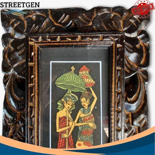 Termurah Lukisan Tradisi Bali 20 x35 cm - Lukisan Bingkai Bali - Bingkai Kayu Bali - Lukisan Bali - 