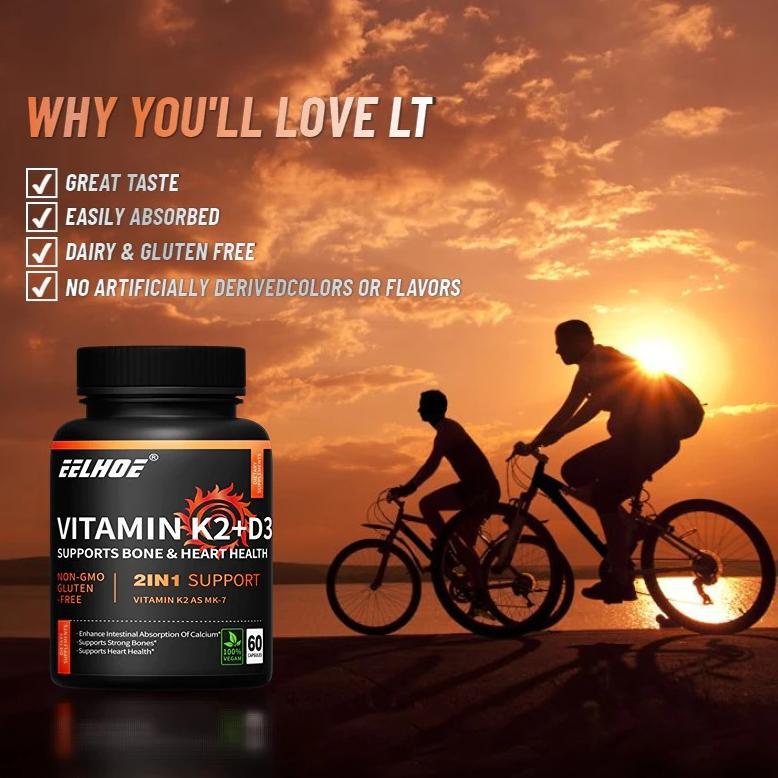 (Promo) Ellhoe Usa Vitamin K2 90 Mcg D3 5000 Iu 60 Kapsul K2+D3 5000Iu Original