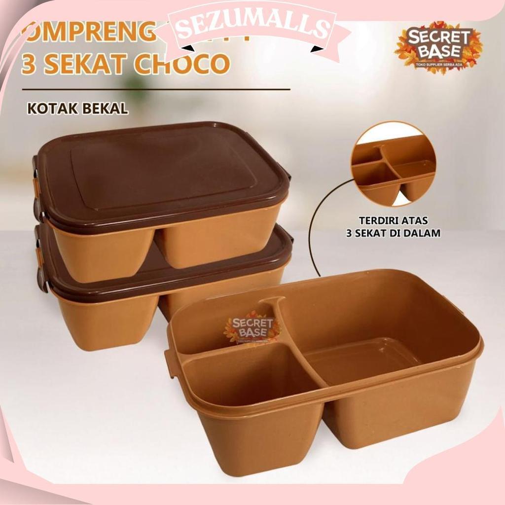 Ompreng Happy 3 Sekat Choco - Ompreng Kotak Makan / Kotak Bekal / Lunch Box Sekat Promo