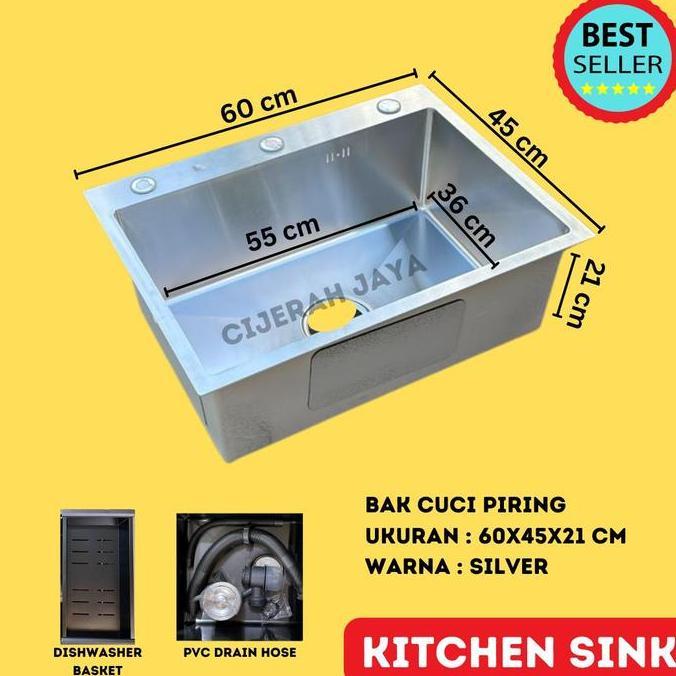 BAK CUCI PIRING STAINLESS 1 LUBANG KITCHEN SINK JKM 60X45 LUBANG DALAM