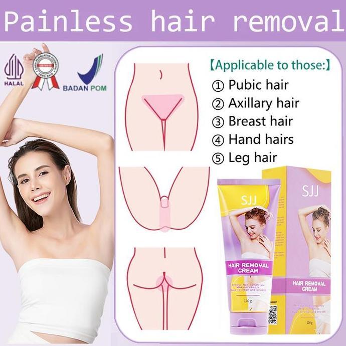 SJJ Cream Penghilang Bulu Permanen Cepat & Tanpa Sakit 100ML - Perontok Bulu Ketiak, Kemaluan, Wajah